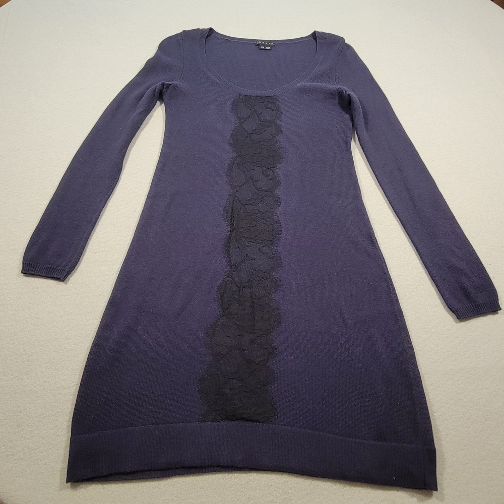 Theory Cashmere Cotton Knit Sweater Dress Women's Petite Long Sleeve Lace Front